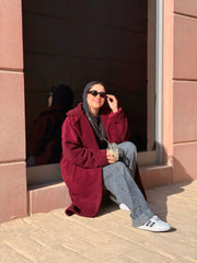 Furry Coat - Burgundy