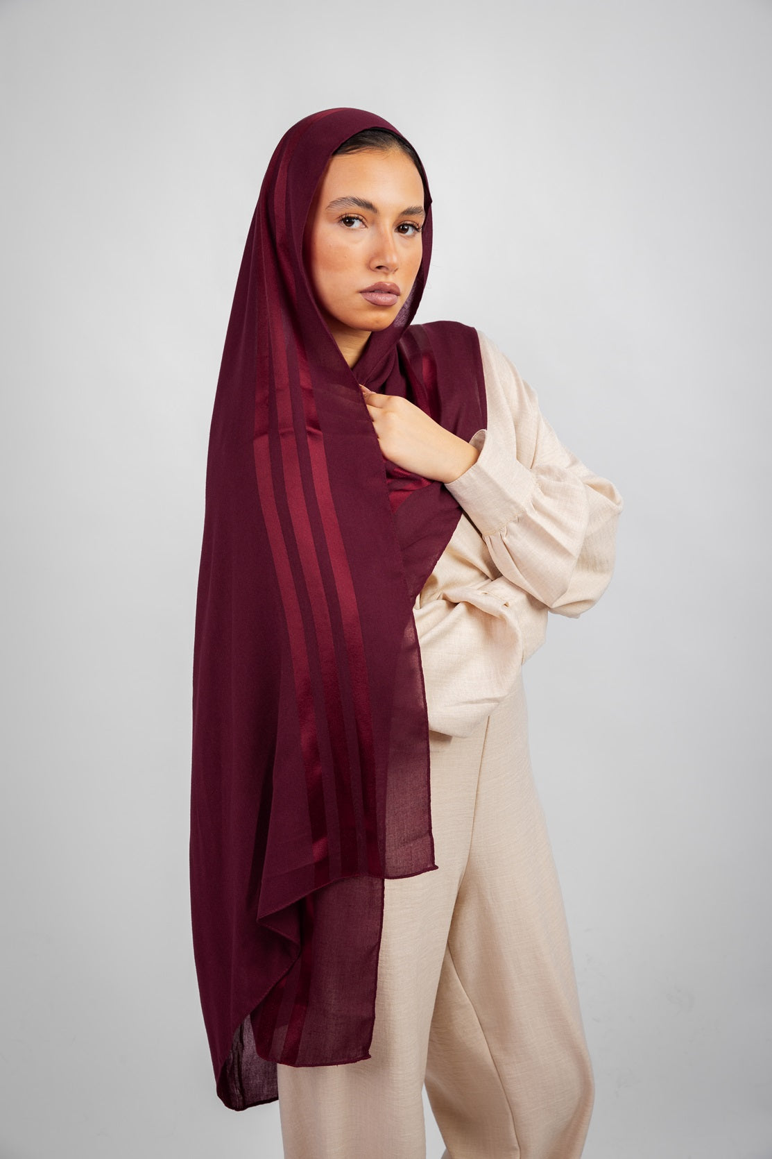 Didi Satin Line Hijab - Maroon