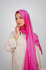 Lily Satin Hijab - Hot Pink