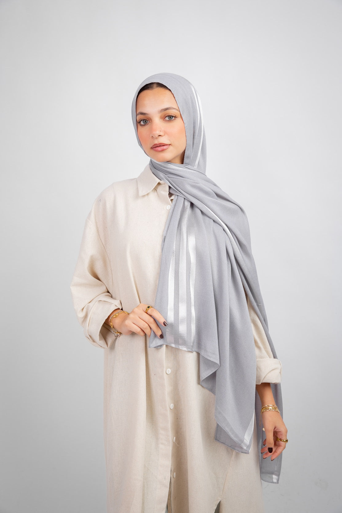 Didi Satin Line Hijab - Grey