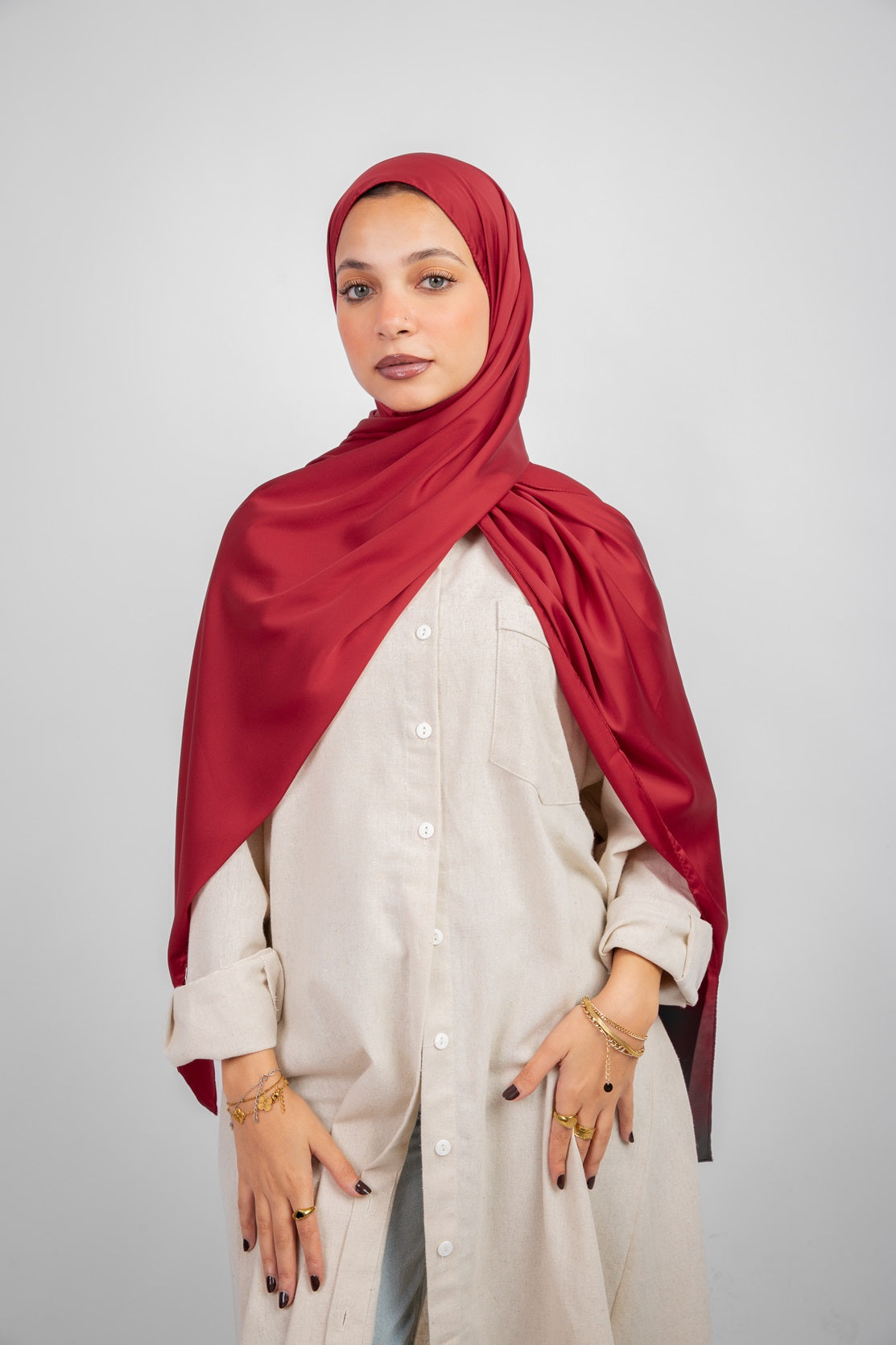 Lily Satin Hijab - Red