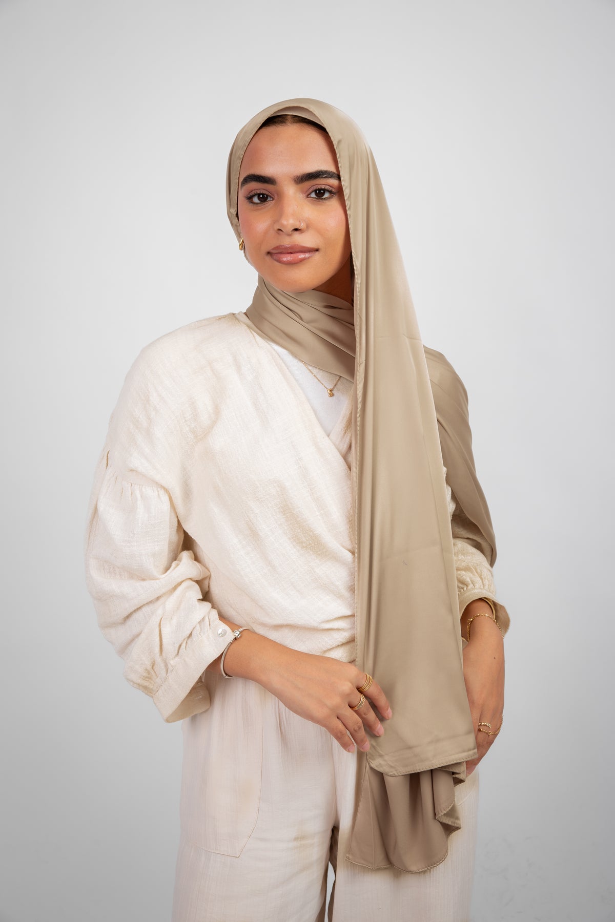 Lily Satin Hijab - Bone Beige