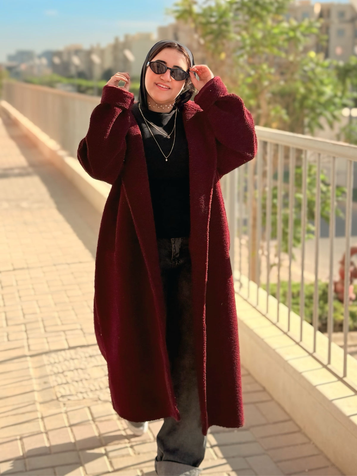 Furry Coat - Burgundy
